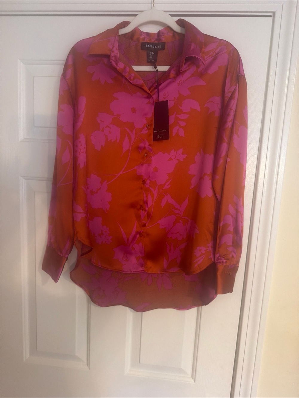 Bailey 44 Orange and Pink Floral Satin Button-Down Shirt
